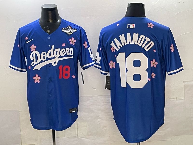 Men Los Angeles Dodgers #18 Yamamoto Blue Sakura Edition 2026 Nike MLB Jersey 0022->los angeles dodgers->MLB Jersey